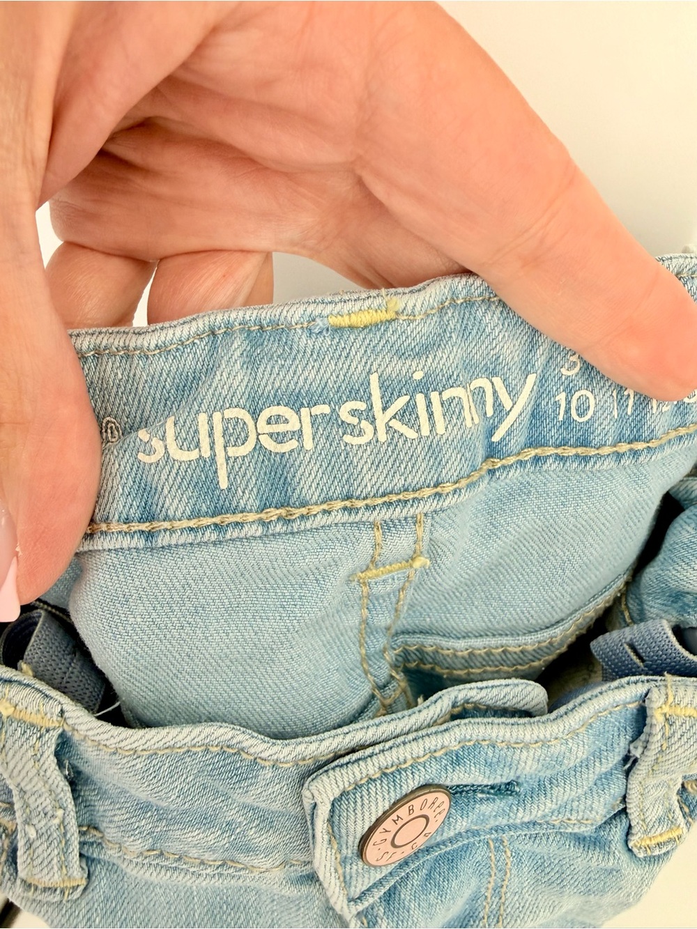 Gymboree Light Blue Skinny Jeans with Multicolor Side Button Details - Picture 7 of 7